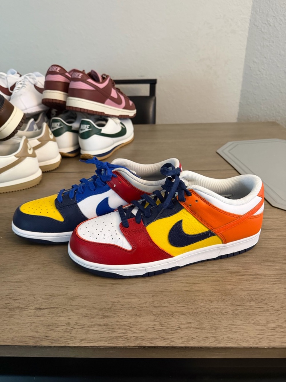 Nike men’s Colorblock Low-Top Sneakers in Red, Yellow, Orange & Blue